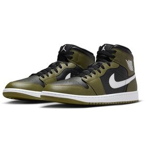 Nike Air Jordan 1 Mid Men’s - Black/White-medium Olive-sail